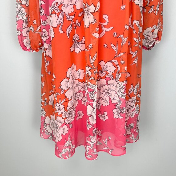Vince Camuto Womens Floral Chiffon Shift Dress Pink Orange Flowy size 2 - Picture 3 of 12